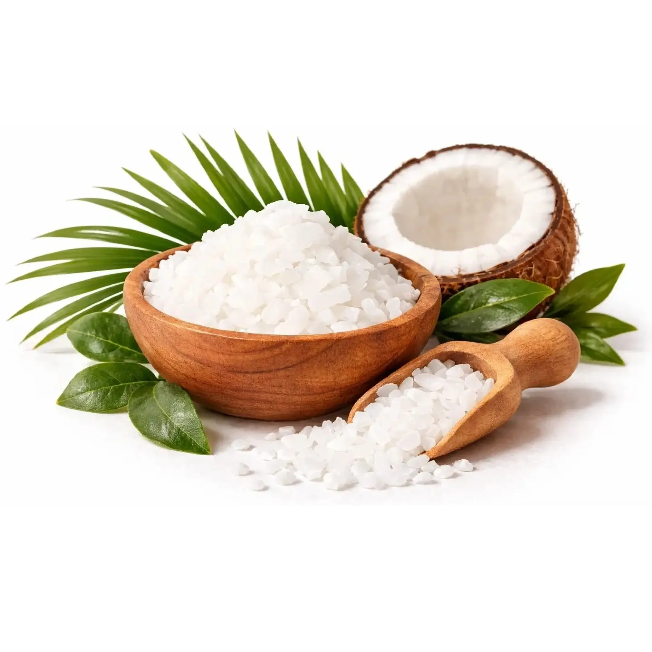 Coconut bath salts in wooden bowl