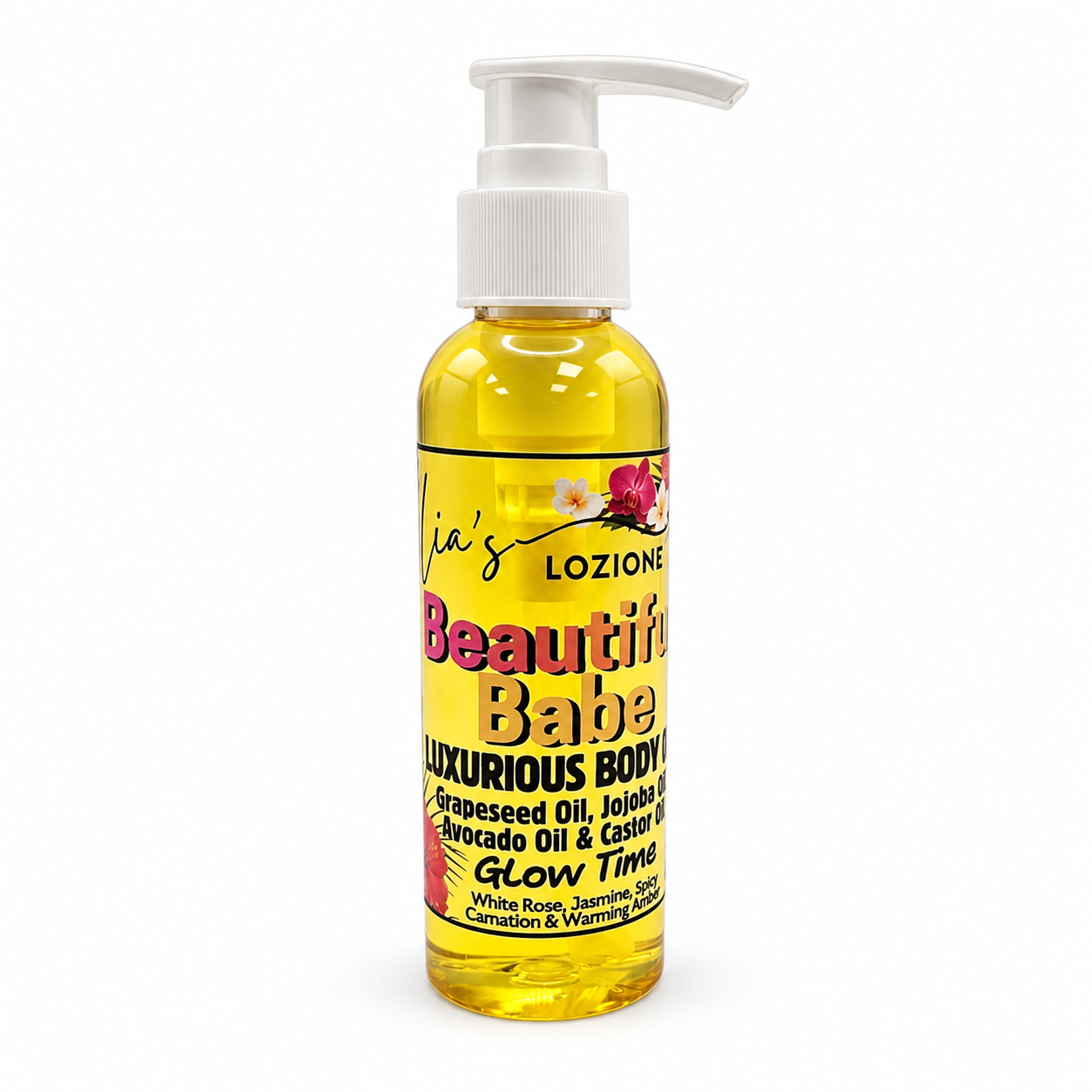 Beautiful Babe 4 OZ Body Oil Bottle Studio Picture