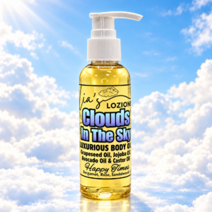 Clouds In The Sky 4 OZ Body Oil Bottle, in a beautiful sky with Clouds