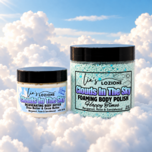 Clounds In The Sky 4 oz Body Butter and 10 oz Body Polish in beautiful shky with white clouds