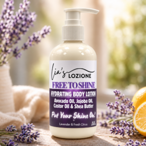 Pump Bottle of FREE TO SHINE Body Lotion, Size 8 OZ, by Lia's Lozione