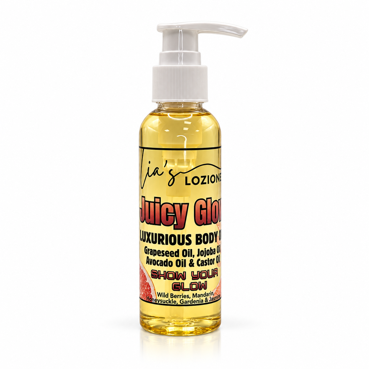 Juicy Glow 4 OZ Body Oil Bottle Studio Picture