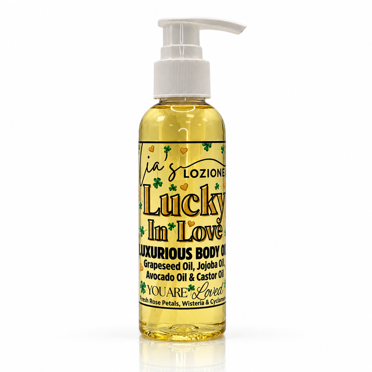 Lucky In Love 4 OZ Body Oil Bottle Studio Picture