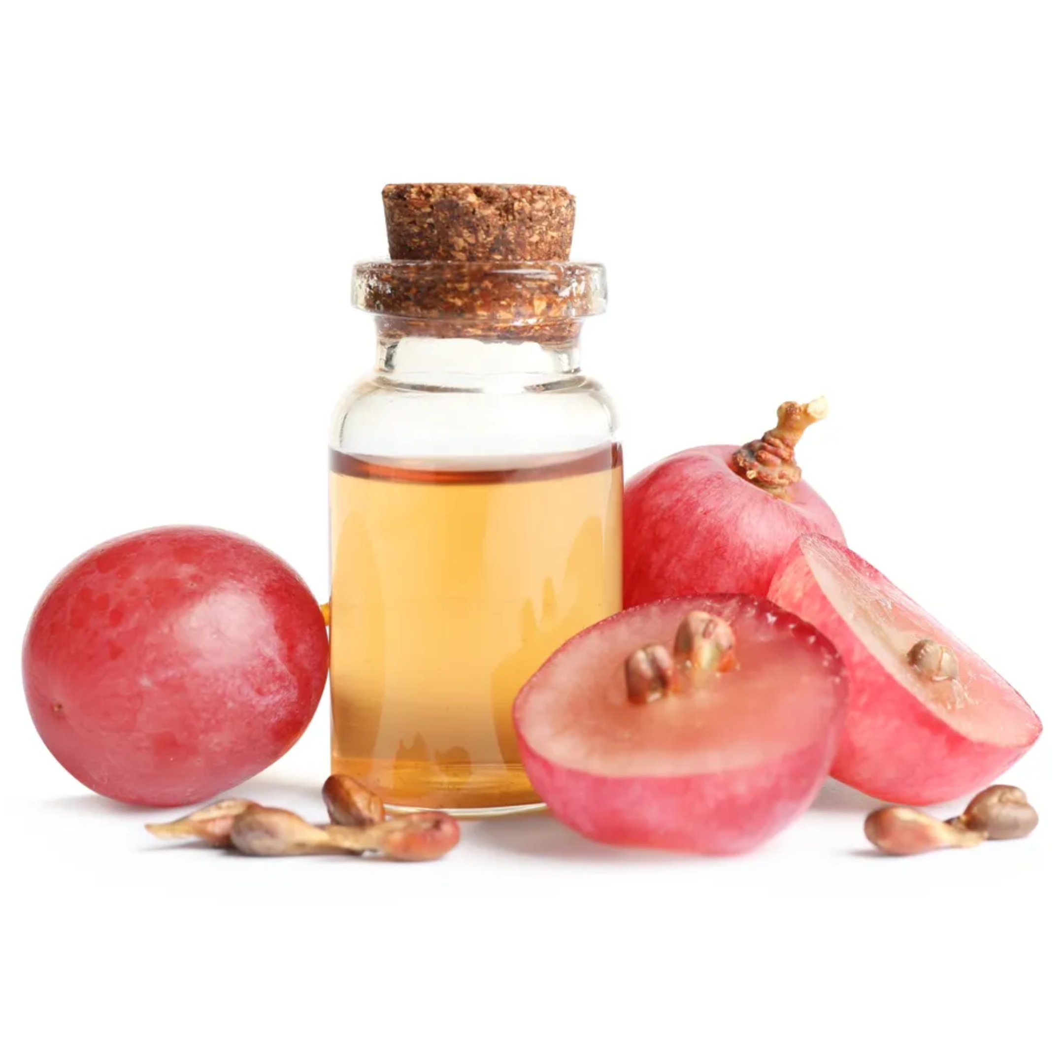 Bottle of grapeseed oil with grapes
